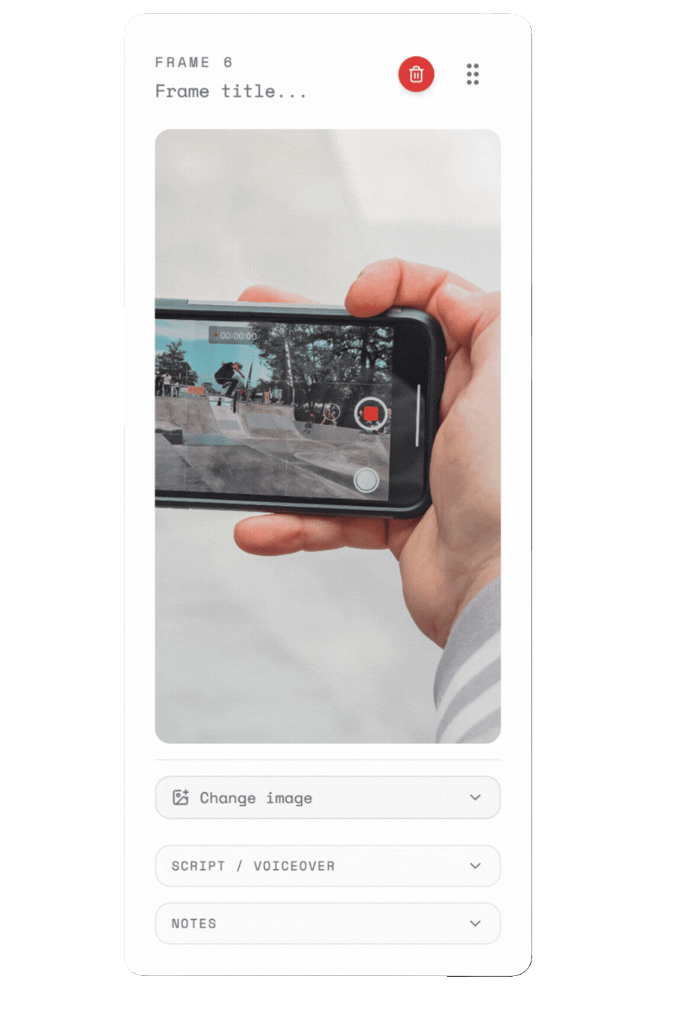 Frame card in Map Your Video: preview, script, and notes
